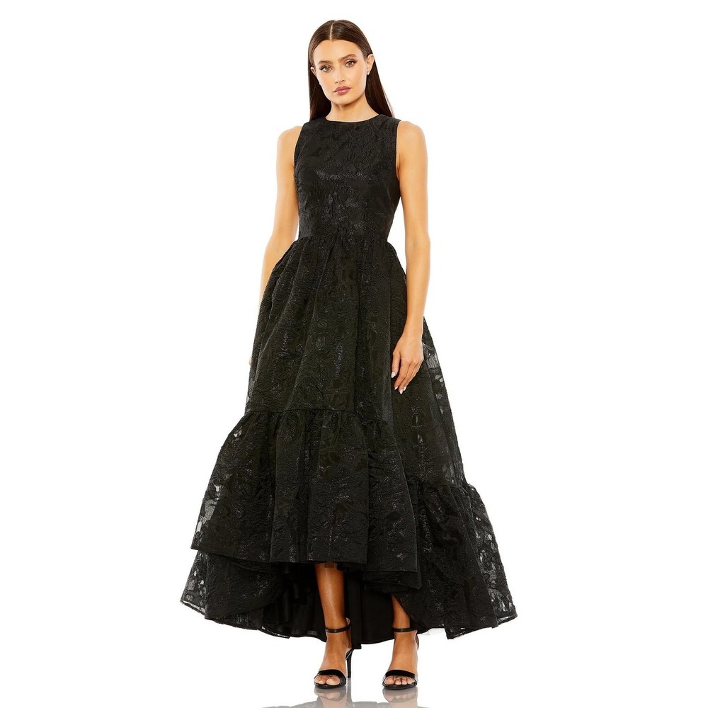 Mac Duggal Black Floral Jacquard High Low Gown Sleeveless Evening Dress 20714 8